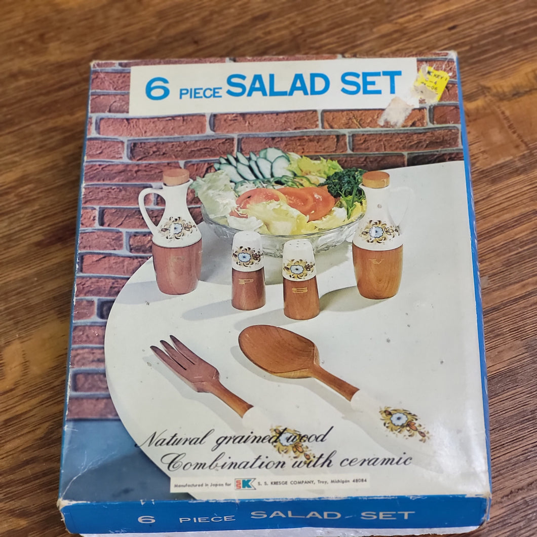 MCM Wood and Porcelain Salad Set in Original Box
