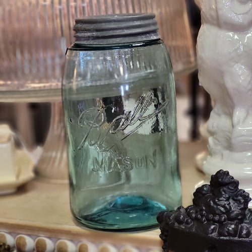Antique Blue Ball Mason Jar Quart Size with Zinc Lid