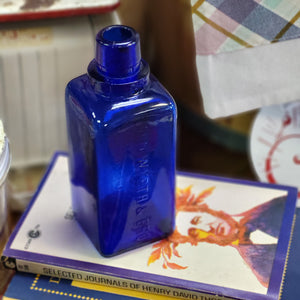 Antique Cobalt Blue Glass Square Bottle, John Wyeth & Bro. Collectible Bottle
