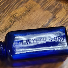 Load image into Gallery viewer, Antique Cobalt Blue Glass Square Bottle, John Wyeth &amp; Bro. Collectible Bottle
