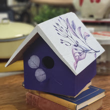 Load image into Gallery viewer, Hand Painted Classic Style Birdhouse, Purple and White Floral and Butterfly Design