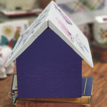 Load image into Gallery viewer, Hand Painted Classic Style Birdhouse, Purple and White Floral and Butterfly Design