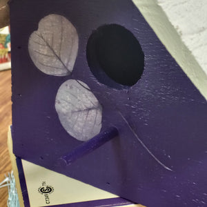 Hand Painted Classic Style Birdhouse, Purple and White Floral and Butterfly Design
