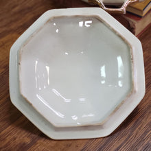Load image into Gallery viewer, Antique Hexagon Vegetable Dish with Lid, Porcelain Handled Serving Dish Floral and Gold Design