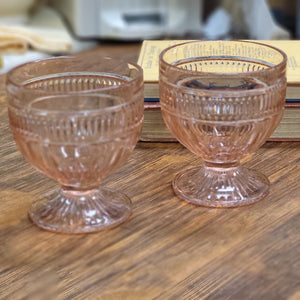 Set of 2 Vintage Pink Anchor Hocking Footed Sunde Glasses