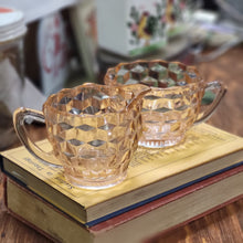 Load image into Gallery viewer, Pink Depression Glass Jeannette/Diamond Cubist Pattern Sugar and Creamer Set