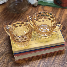 Load image into Gallery viewer, Pink Depression Glass Jeannette/Diamond Cubist Pattern Sugar and Creamer Set
