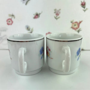 Vintage Tabletops Unlimited Set of 2 - Flat Bottom Floral Demitasse Cups, Vintage Espresso Mugs