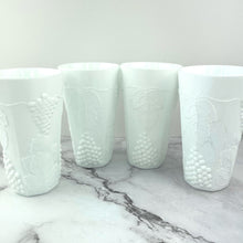 Load image into Gallery viewer, Indiana Glass Colony Harvest Milk Glass Grape and Leaf Tumblers 12oz Set of 4