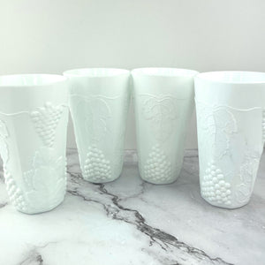 Indiana Glass Colony Harvest Milk Glass Grape and Leaf Tumblers 12oz Set of 4