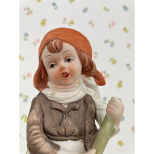 Load image into Gallery viewer, Capodimonte Porcelain Girl with Broom Figurine, Hand Painted Girl with Bonnet Sweeping