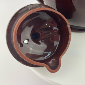 Vtg Brown Drip Glaze Japan Teapot Single Serve Espresso Redware Cottage Pottery
