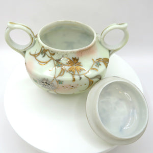 Vintage Nippon Style Moriage Creamer & Sugar Bowl Set Hand Painted Gold Floral