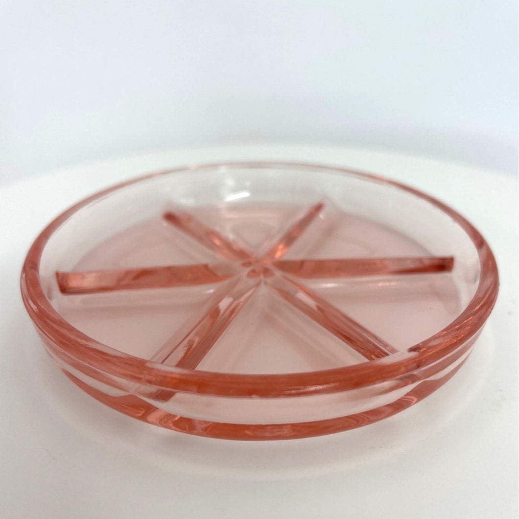 Vintage Handblown Pink Depression Glass Coasters, Set of 3 Pink Glass Trinket Ring Dishes