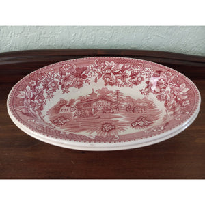 Vintage Thos Hughes and Son Avon Cottage Red and White Oval Serving bowl, made in England