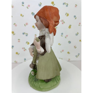 Capodimonte Porcelain Girl with Broom Figurine, Hand Painted Girl with Bonnet Sweeping