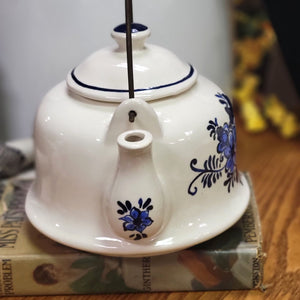 Vintage Delft Style Ceramic White and Blue Teapot 1980's