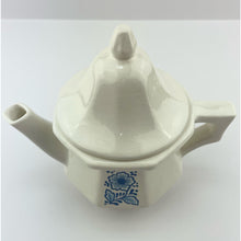 Load image into Gallery viewer, Vtg Avon Teapot Single Serve White Ceramic and Blue Floral Design, Farmhouse Cottage Core Decor