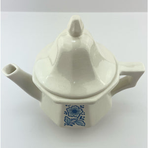 Vtg Avon Teapot Single Serve White Ceramic and Blue Floral Design, Farmhouse Cottage Core Decor