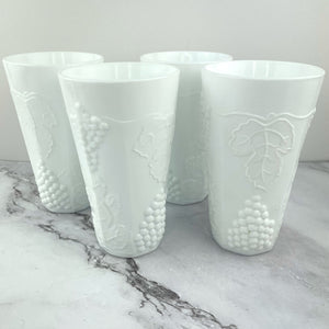 Indiana Glass Colony Harvest Milk Glass Grape and Leaf Tumblers 12oz Set of 4