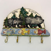 Load image into Gallery viewer, Gone Fishing Ceramic Black Bear Keyring Holder By Blue Sky Clayworks