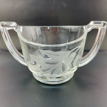Load image into Gallery viewer, Vintage Oak Leaf Etched Glass Sugar Dish Trophy Handled Leaf and Acorns Sugar