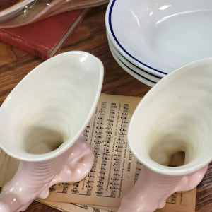 Cornucopia Ceramic Vase/Planter Pink and White set of 2