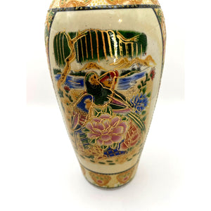 Satsuma Style Gold Hand painted Parrot and Florals Ceramic Vase
