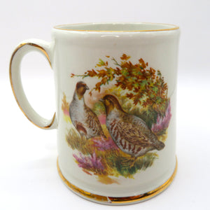 Old Foley James Kent Mug England Ducks Partridge Game Birds Gold Trim Staffordshire
