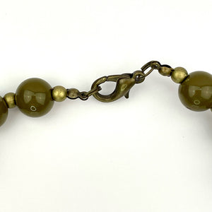 Vintage Olive Green Beaded Necklace, Graduated Gumball Style Beaded Necklace
