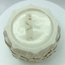 Load image into Gallery viewer, Pair of Ceramic White and Gold Holiday Candleholders, Trees &amp; Bells
