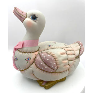 Vintage Lefton Ceramic Duck, Bisque Pink and White Figurine