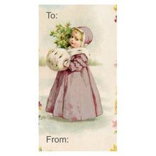Load image into Gallery viewer, Retro Gift Tag Stickers, Vintage Inspired Little Girl Christmas Gift To and From Stickers
