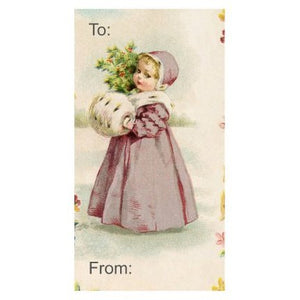 Retro Gift Tag Stickers, Vintage Inspired Little Girl Christmas Gift To and From Stickers