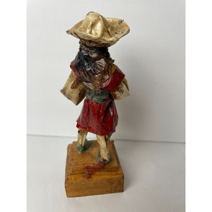 Mexican Folk Art Figurines Vintage Handmade Paper Mache Dolls Man with a Bowl