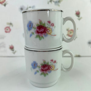 Vintage Tabletops Unlimited Set of 2 - Flat Bottom Floral Demitasse Cups, Vintage Espresso Mugs