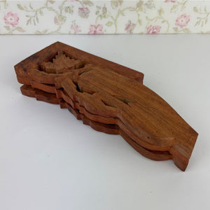 Vintage Indian Wood Ornate Hand Carved Folding Wooden Plant Stand on 3 Legs with Inlaid Floral Design