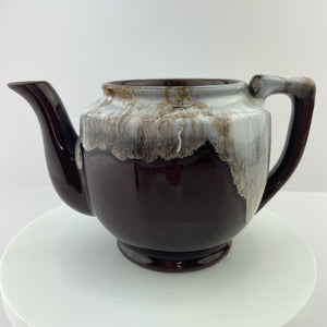 Vtg Brown Drip Glaze Japan Teapot Single Serve Espresso Redware Cottage Pottery