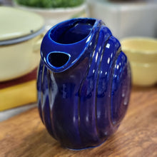 Load image into Gallery viewer, Vintage Hall Pottery Art Deco Style Disc Pitcher in Cobalt Blue, Drink Jug with Ice Guard
