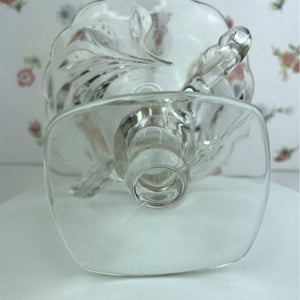 Vintage German Clear Glass Pedestal Taper Candle Holder with Handles