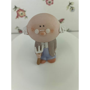 Vintage Bumpkins "Farmer Bumpkin" Ceramic Figurine with Pitchfork