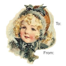 Load image into Gallery viewer, Retro Gift Tag Stickers, Vintage Inspired Girl Christmas Gift To and From Stickers