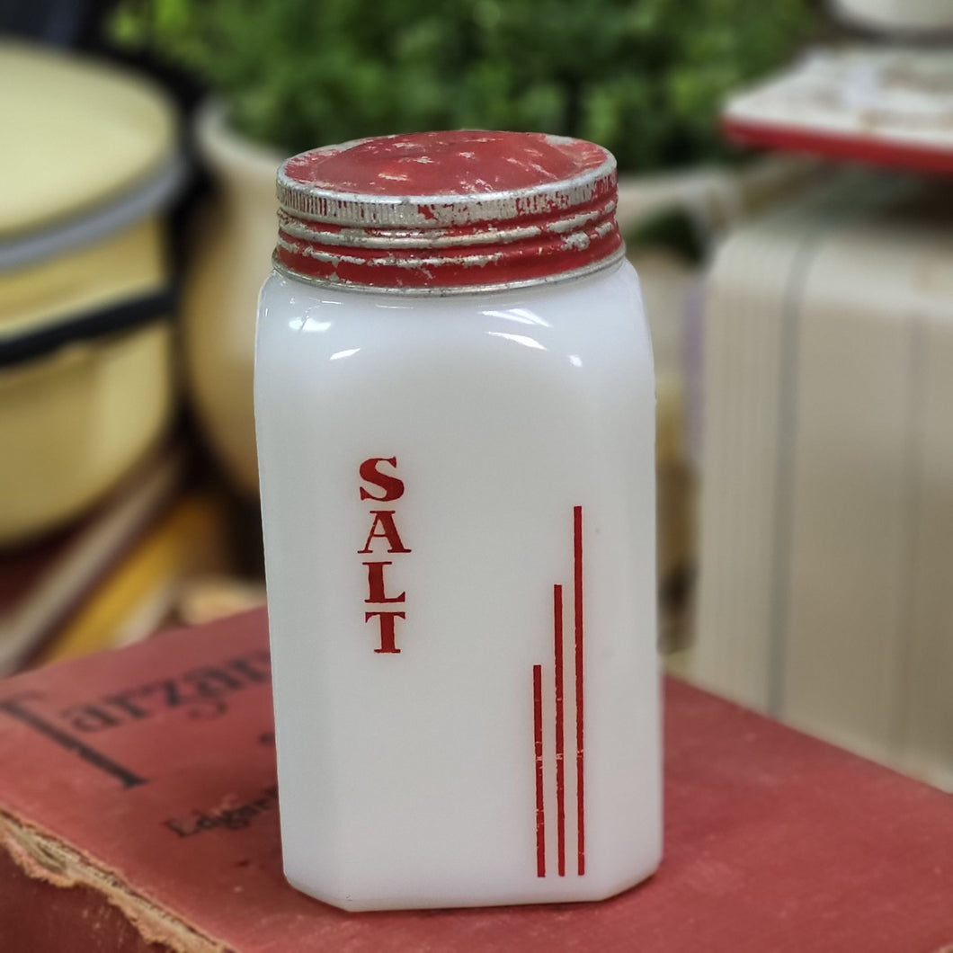 Hazel Atlas Milk Glass Range Saltshaker - Retro Red and White