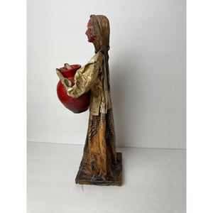 Mexican Folk Art Figurines Vintage Handmade Paper Mache Dolls Woman with Jug
