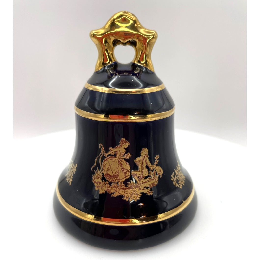Limoges Castel France Porcelain Bell, Cobalt Blue and 22K Gold, Made in France