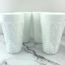 Load image into Gallery viewer, Indiana Glass Colony Harvest Milk Glass Grape and Leaf Tumblers 12oz Set of 4