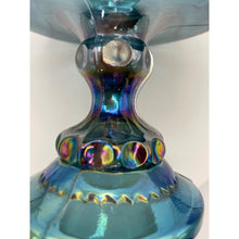 Load image into Gallery viewer, Indiana Glass King&#39;s Crown Blue Iridescent Compote Bowl, Thumbprint Carnival Glass Candy Dish