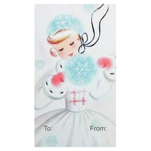 Retro Gift Tag Stickers, Vintage Inspired Girl Christmas Gift To and From Stickers