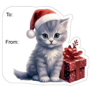 Christmas Kitten Gift Tag Stickers, Vintage Inspired Christmas Gift To and From Stickers
