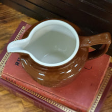 Load image into Gallery viewer, Vintage Hall Pottery Medallion Pitcher #244, Brown and White Milk Pitcher